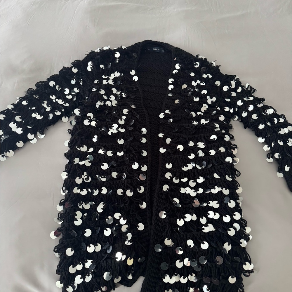 Zara Black and Shiny Sequin Cardigan
